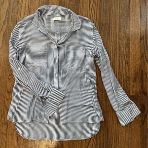 Thread and Supply Navy and White Pin Stripe Button Down Blouse